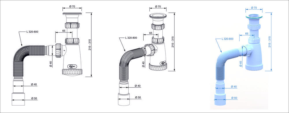 BG1080 Сифон 1 1/2*40 для моек с гофр.трубой 40*40х50 (800мм.) ИНКОПЛАСТ