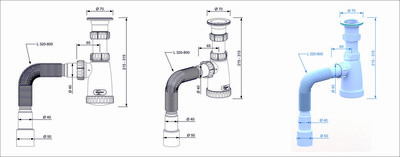 BG1080 Сифон 1 1/2*40 для моек с гофр.трубой 40*40х50 (800мм.) ИНКОПЛАСТ