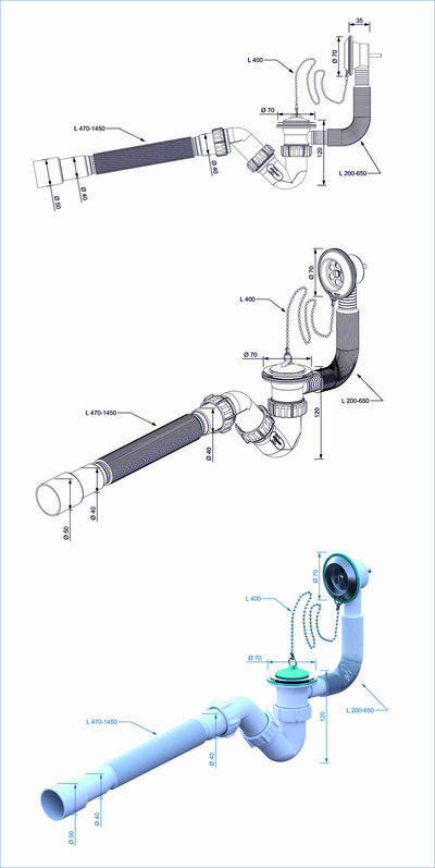 SB01145 Сифон для ванны S-обр. 1 1/2-40 c гофр.трубой 40*40х50 (1450мм.) ИНКОПЛАСТ
