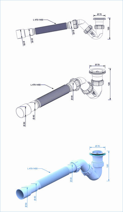 BT80145 Сифон для поддона S-обр. 1 1/2-40 c гофр.трубой 40*40х50 (1450мм.) ИНКОПЛАСТ