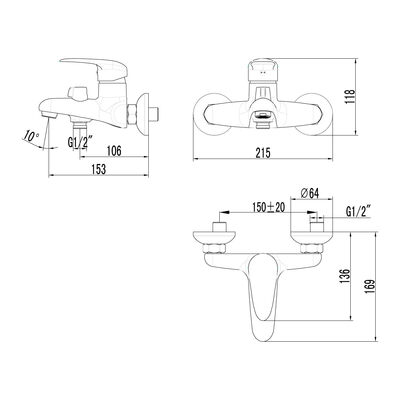 LM3314C Pramen Смеситель для ванны с коротким изливом, хром LEMARK								