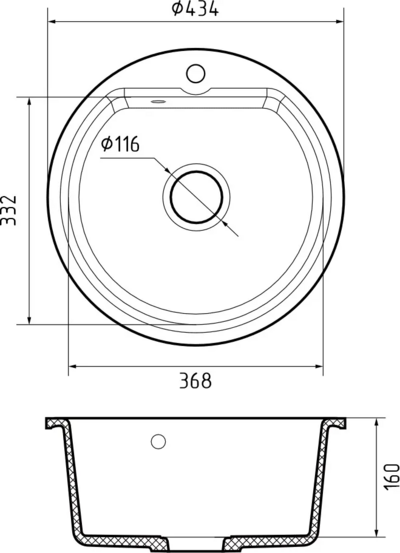 Мойки GRANFEST SMART SM435 (мрамор) 1-чаша d=435мм ЧЕРНЫЙ (без сифона)
