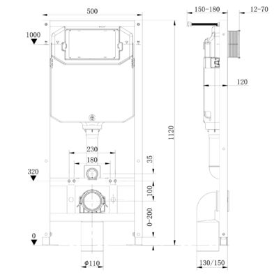 Инсталляция HOLLER K133-A04 (500*120*1120мм), (3/6л, WDI)  (комплект 2 в 1)  + Клавиша смыва K5132 (236*152*28мм) хром (+ звукоизоляционная плита)