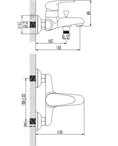 LM3302C Pramen Смеситель для ванны с кор. изливом, с аксессуарами, хром LEMARK