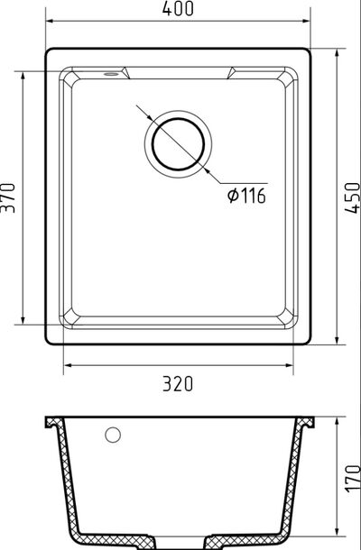 Мойка GRANFEST URBAN UR-4540 подстольный монтаж 450*400мм 1 чаша (песочный)