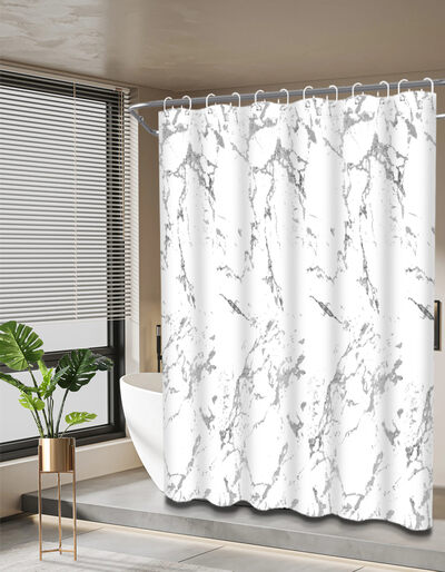 Штора д/ванн SANTREK HOME 180х200 Polyester  с утяжелителем НS2020 с кольцами Белый мрамор