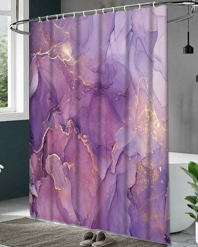 Штора д/ванн SANTREK HOME 180х180 Polyester с утяжелителем НС1122 с кольцами МРАМОР ФИОЛЕТОВЫЙ -2 (Сиреневый)