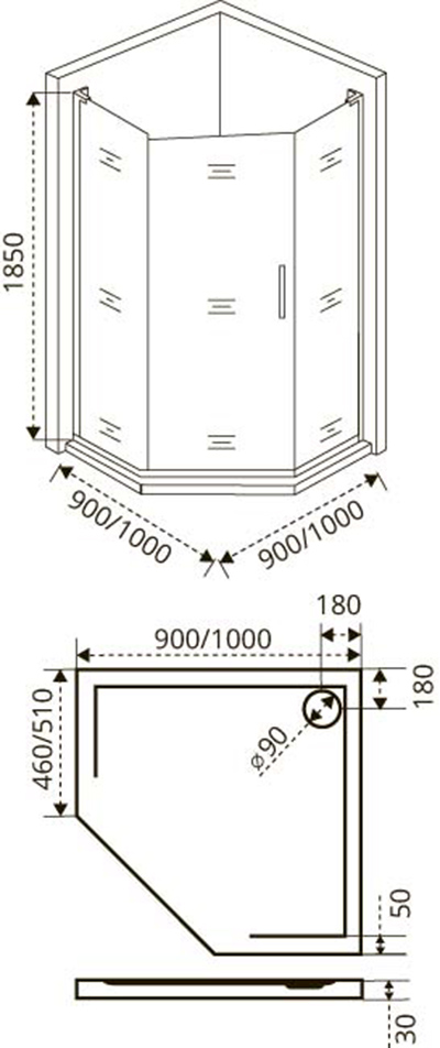 Душ.ограждение GOOD DOOR FANTASY PNT-100-С-CH стекло прозрачн 6мм (б/поддона и автослива) 