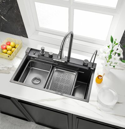 S-SC001Q Мойка для кухни р-р: 750х460х220мм прямоугольная, графит (2 места)