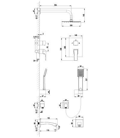 LM4522C Unit Смеситель для ванны и душа встраиваемый с доп лейкой, хром LEMARK