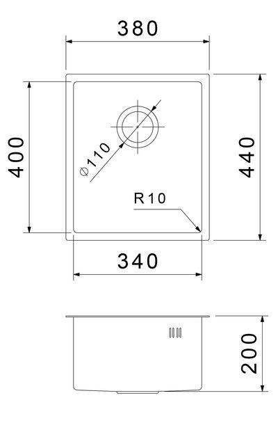 Rivelato Rinox 3844 UN PVD black Мойка нерж.сталь 1 чаша 380*440*200 мм арт.3844 UN PVD black