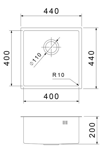 Rivelato Rinox 4444 UN Мойка нерж.сталь 1 чаша 440*440*200 мм арт.4444 UN