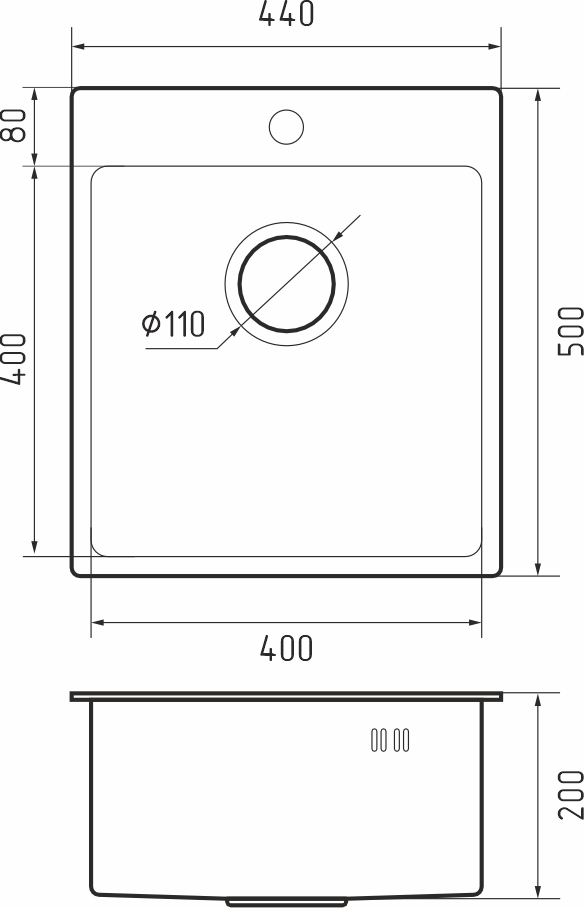 Rivelato Rinox 4450 PVD black Мойка нерж.сталь 1 чаша  440*500*200 мм арт.4450 PVD black