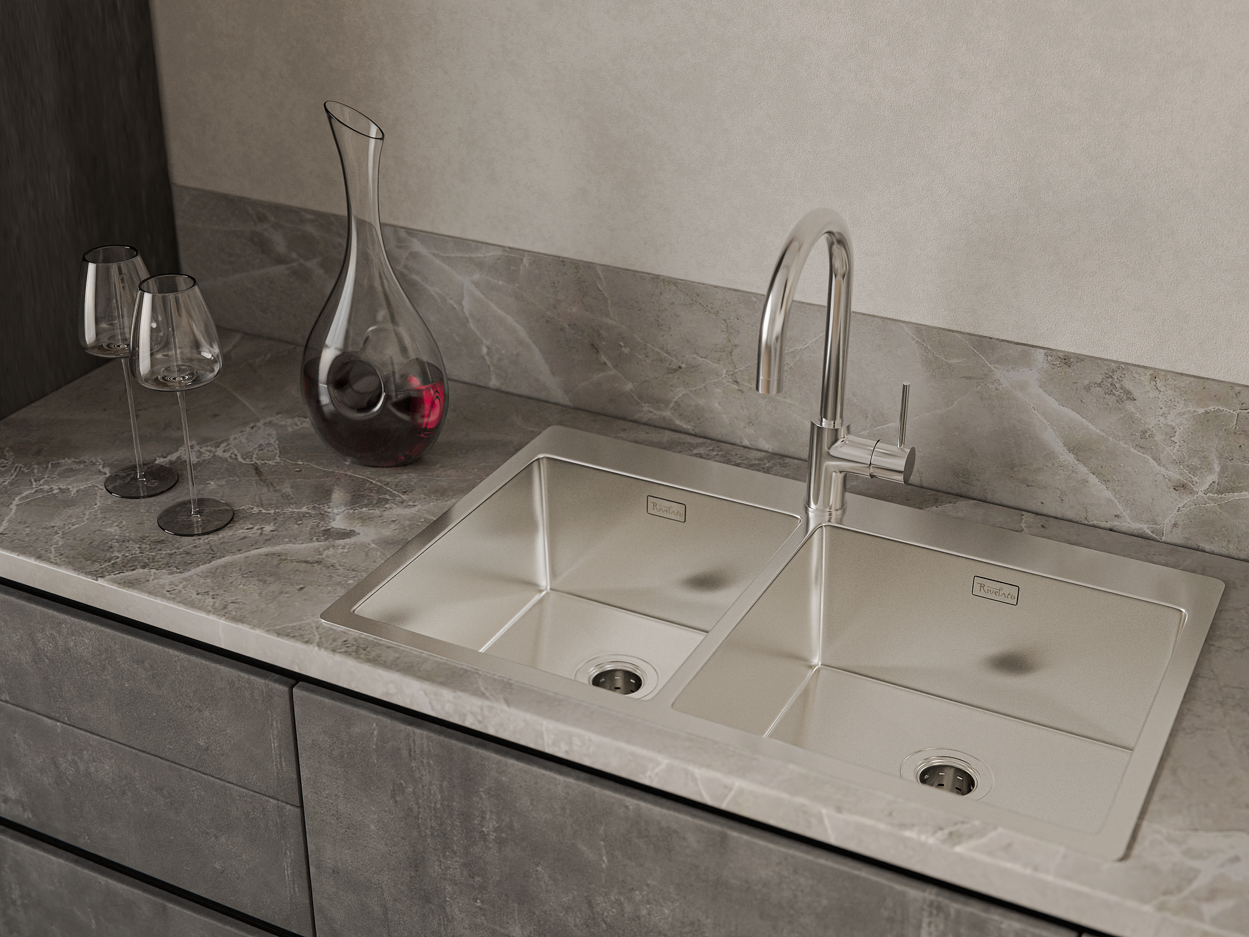 Rivelato Rinox 8050 B2 Мойка нерж.сталь  2 чаши 800*500*200 мм арт.8050 B2