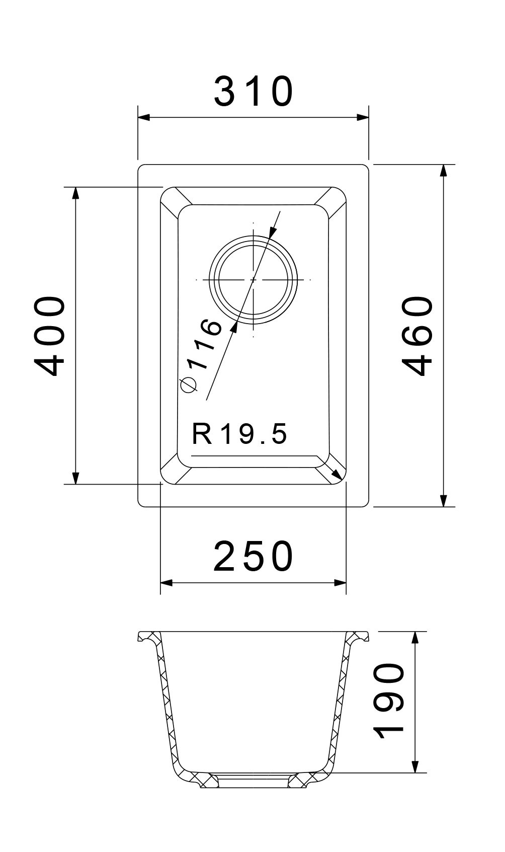 RIVELATO Мойка BERKANA 25 подст.монтаж 1-чаш 305*455 topazio арт.BK-25 topazio