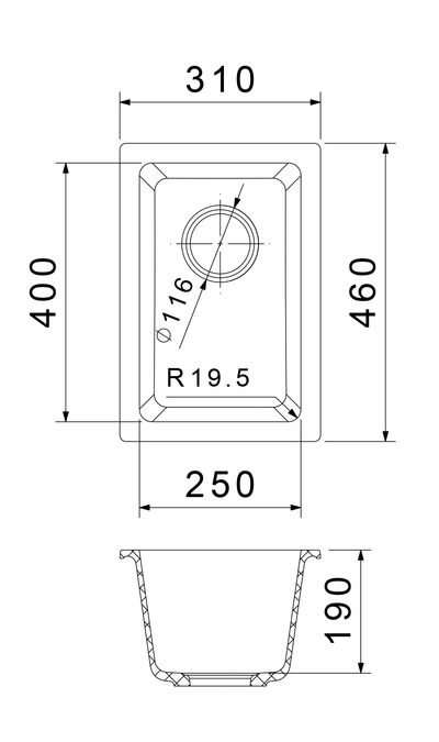 RIVELATO Мойка BERKANA 25 подст.монтаж 1-чаш 305*455 topazio арт.BK-25 topazio