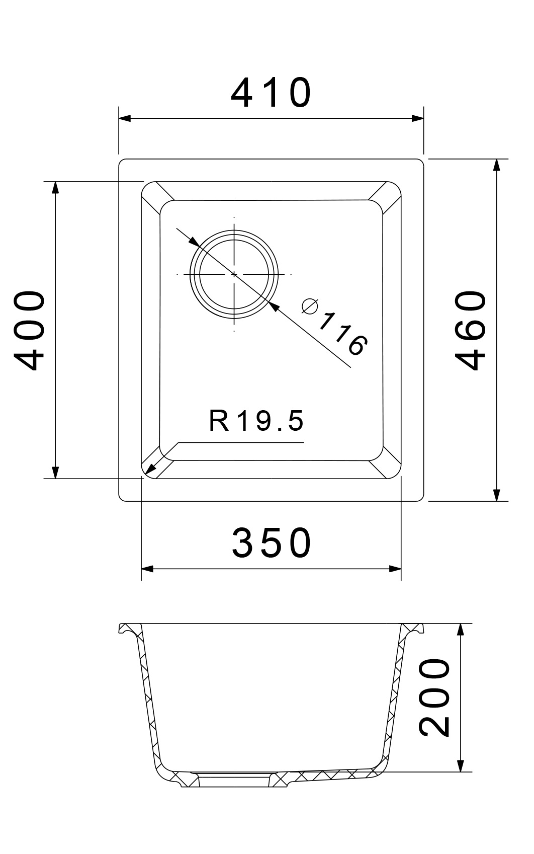 RIVELATO Мойка BERKANA 35 подст.монтаж 1-чаш 415*455 antracite арт.BK-35 antracite
