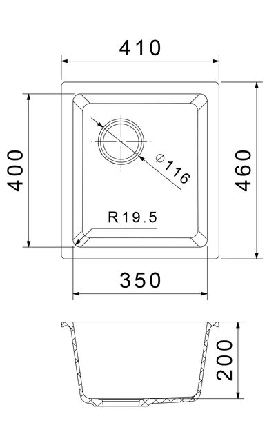 RIVELATO Мойка BERKANA 35 подст.монтаж 1-чаш 415*455 antracite арт.BK-35 antracite
