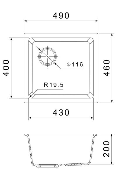 RIVELATO Мойка BERKANA 45 подст.монтаж 1-чаш 485*455 antracite арт.BK-45 antracite