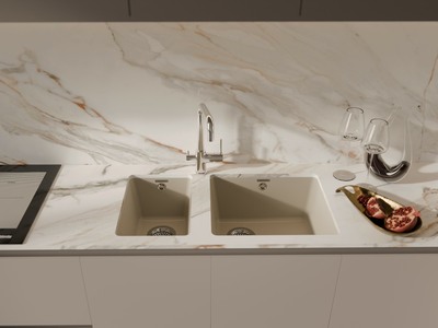 RIVELATO Мойка BERKANA 45 подст.монтаж 1-чаш 485*455 beige scuro арт.BK-45 beige scuro
