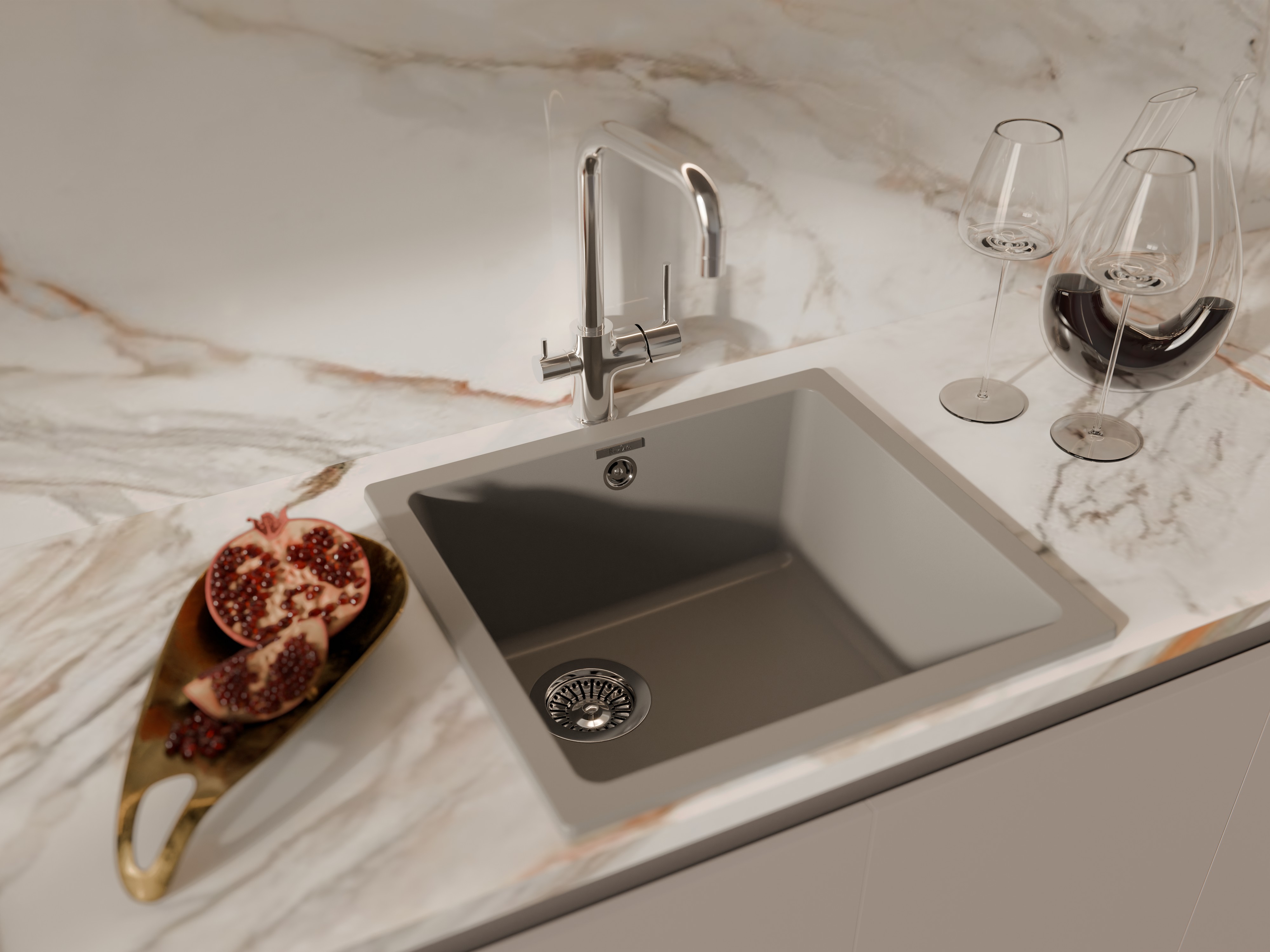 RIVELATO Мойка BERKANA 45 подст.монтаж 1-чаш 485*455 grigio metallizzato арт.BK-45 grigio metallizzato