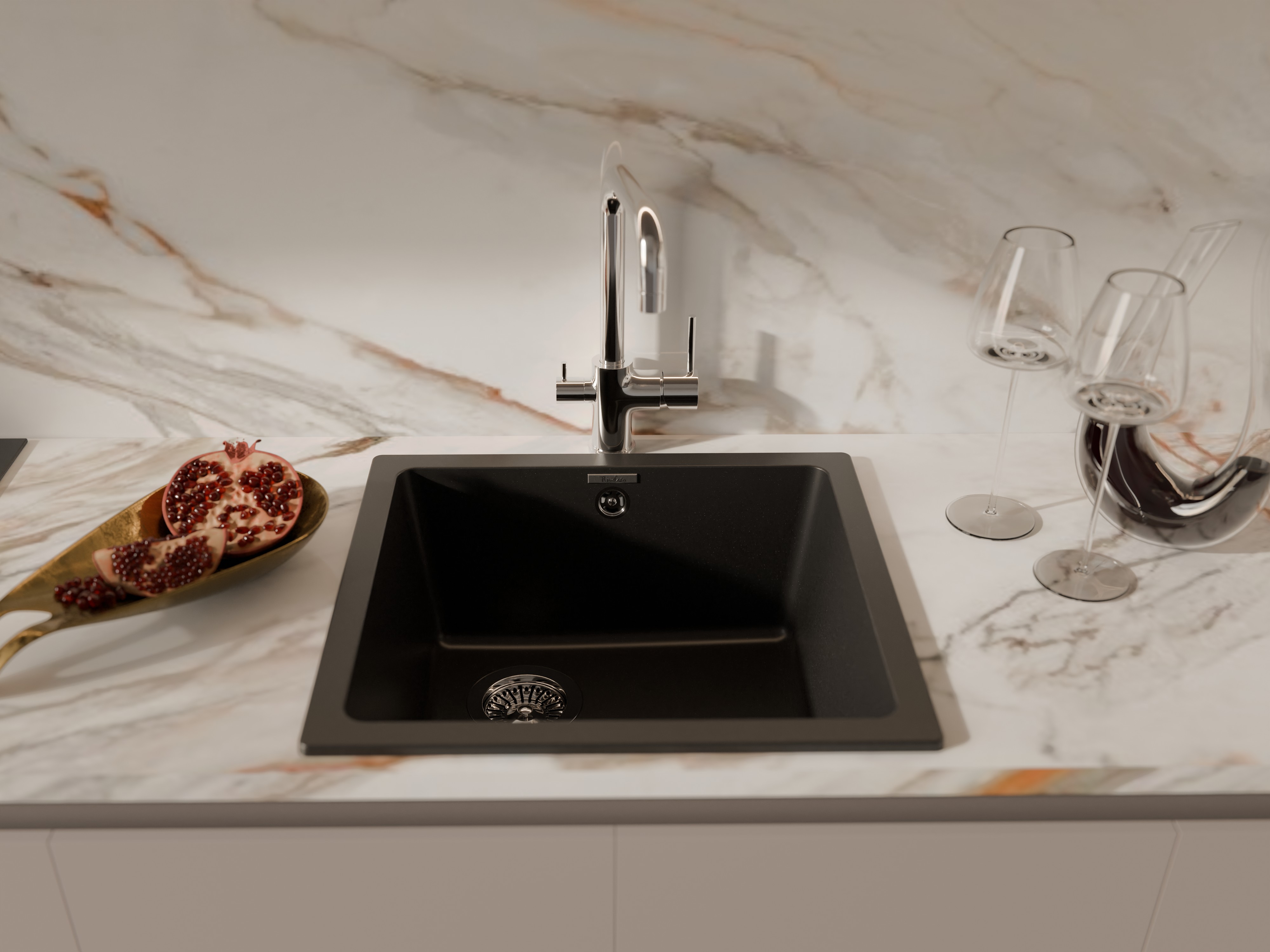 RIVELATO Мойка BERKANA 45 подст.монтаж 1-чаш 485*455 nero арт.BK-45 nero