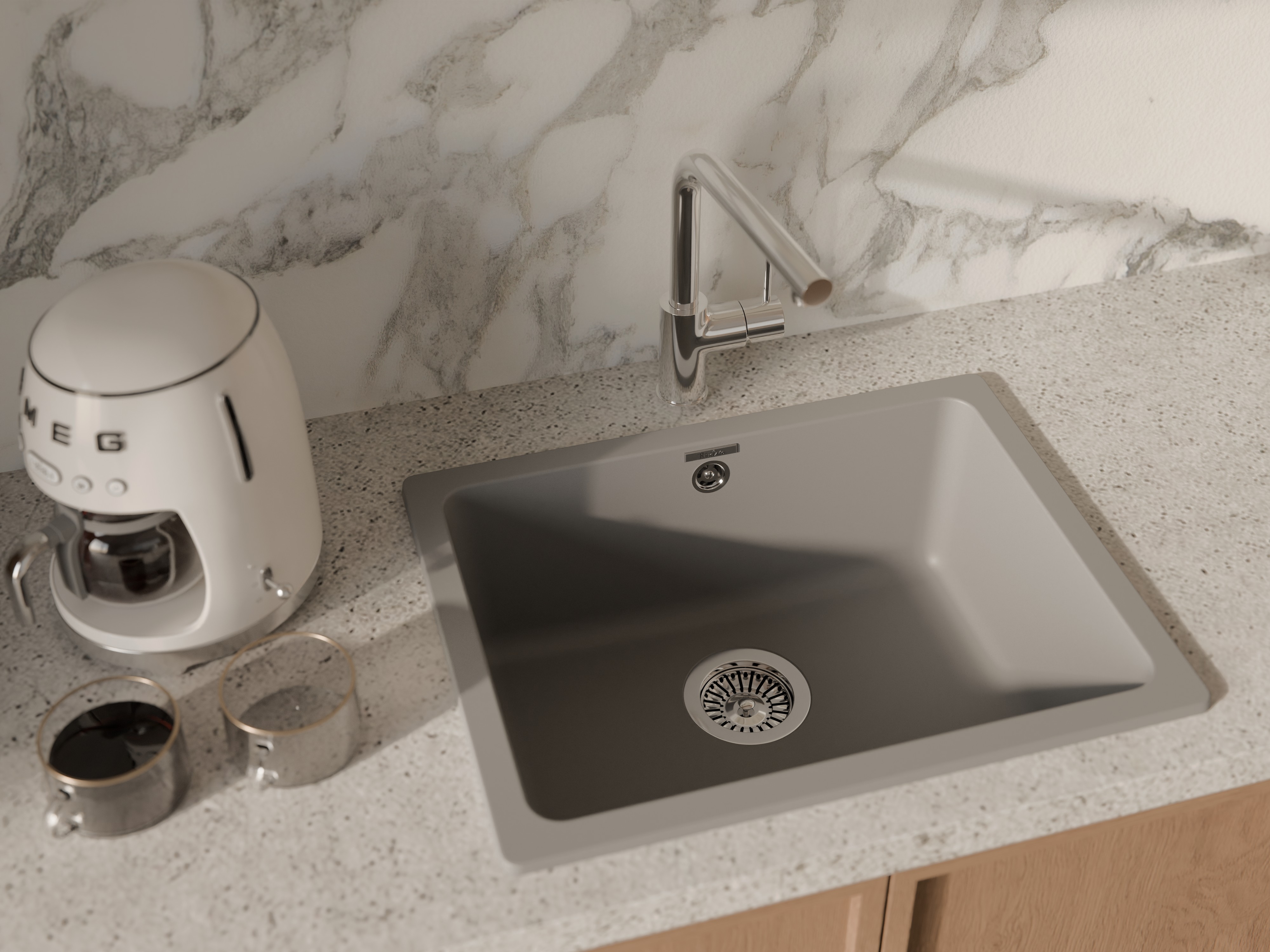 RIVELATO Мойка BERKANA 50 подст.монтаж 1-чаш 560*430 grigio metallizzato арт.BK-50 grigio metallizzato