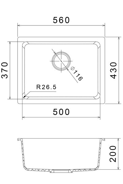 RIVELATO Мойка BERKANA 50 подст.монтаж 1-чаш 560*430 nero арт.BK-50 nero