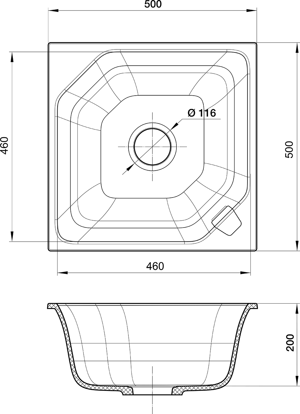 RIVELATO Мойка LOCUS 50  1-чаш 500*500 nero арт.LS-50 nero