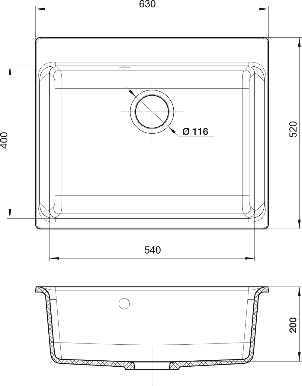 RIVELATO Мойка AXEL 60  1-чаша 630*520мм grigio metallizzato арт.Х-60 grigio metallizzato