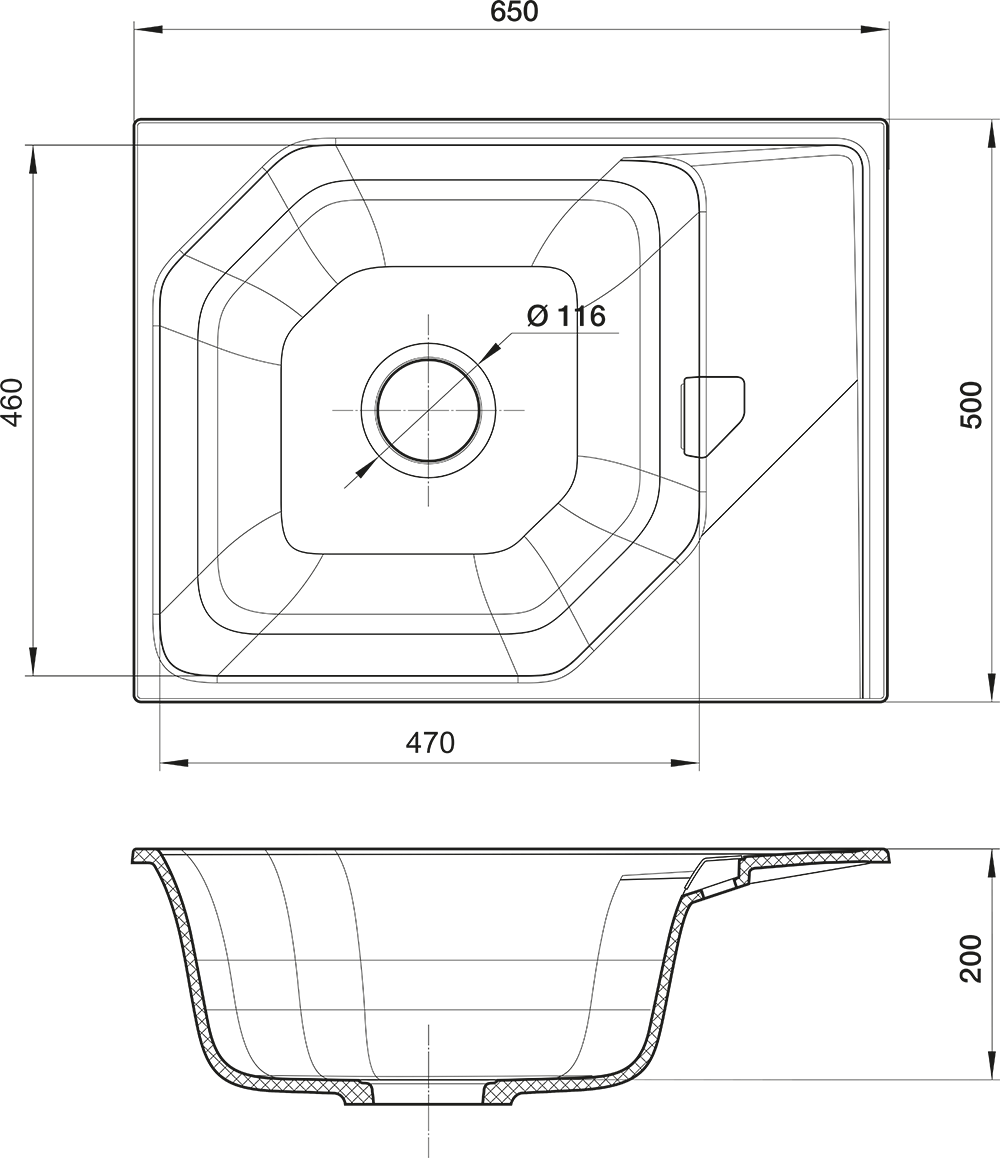 RIVELATO Мойка LOCUS 65  1-чаш 650*500 grigio metallizzato арт.LS-65 grigio metallizzato