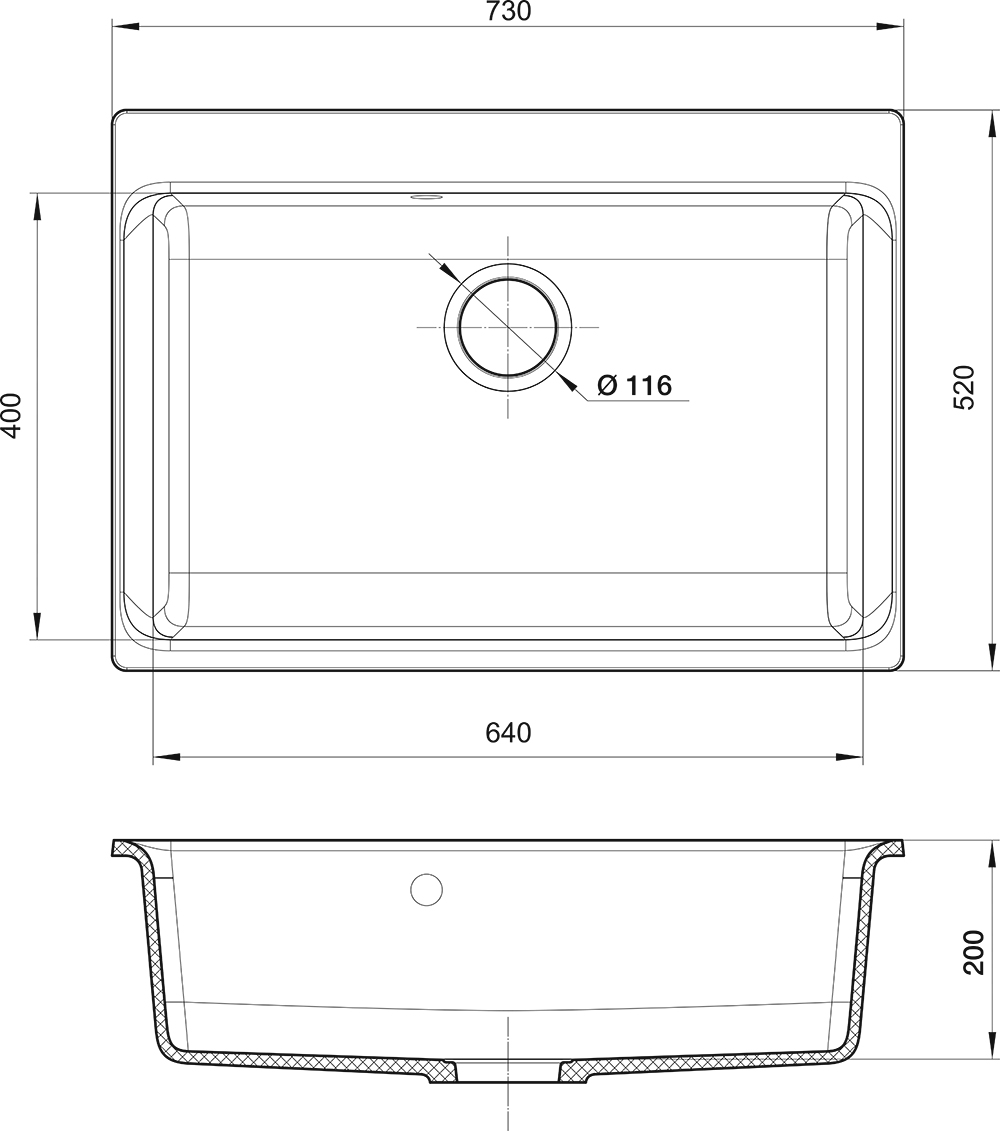 RIVELATO Мойка AXEL 70  1-чаша 730*520мм grigio metallizzato арт.Х-70 grigio metallizzato
