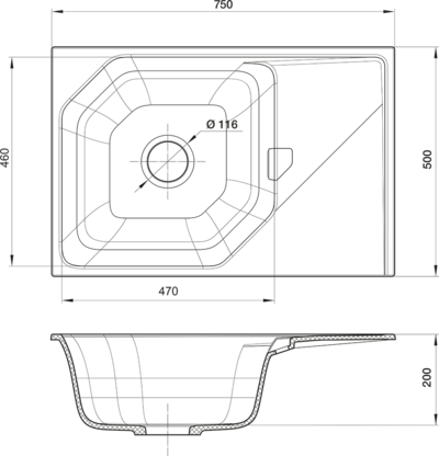 RIVELATO Мойка LOCUS 75  1-чаш 750*500 nero арт.LS-75 nero
