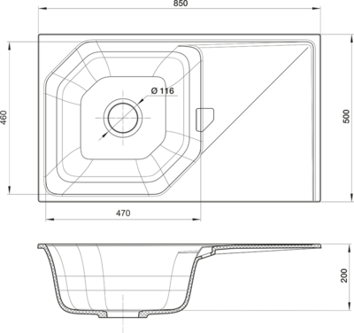 RIVELATO Мойка LOCUS 85  1-чаш 850*500 grigio metallizzato арт.LS-85 grigio metallizzato