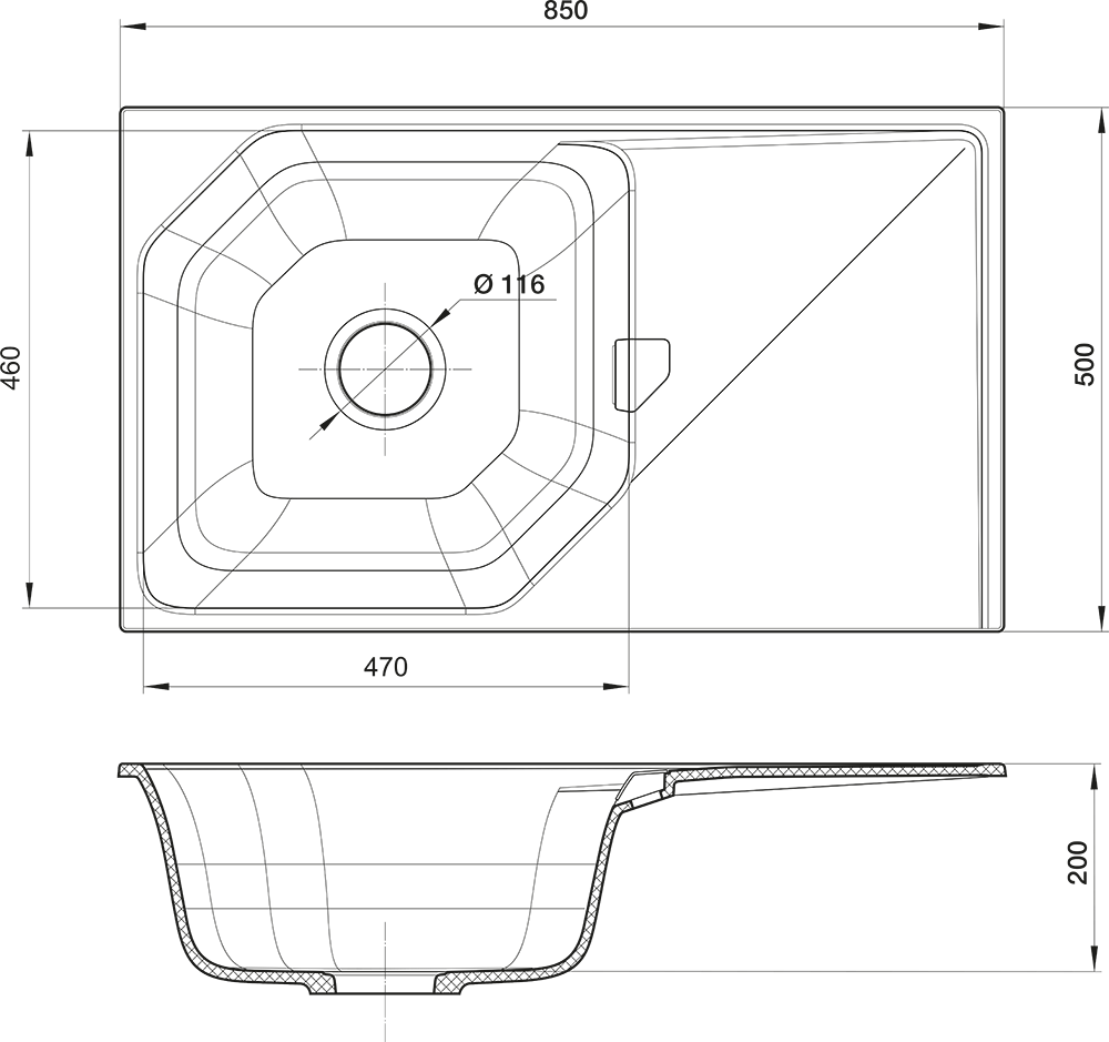 RIVELATO Мойка LOCUS 85  1-чаш 850*500 topazio арт.LS-85 topazio