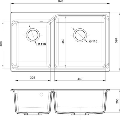 RIVELATO Мойка AXEL 90D  2-чаши 870*520мм antracite арт.X-90D antracite