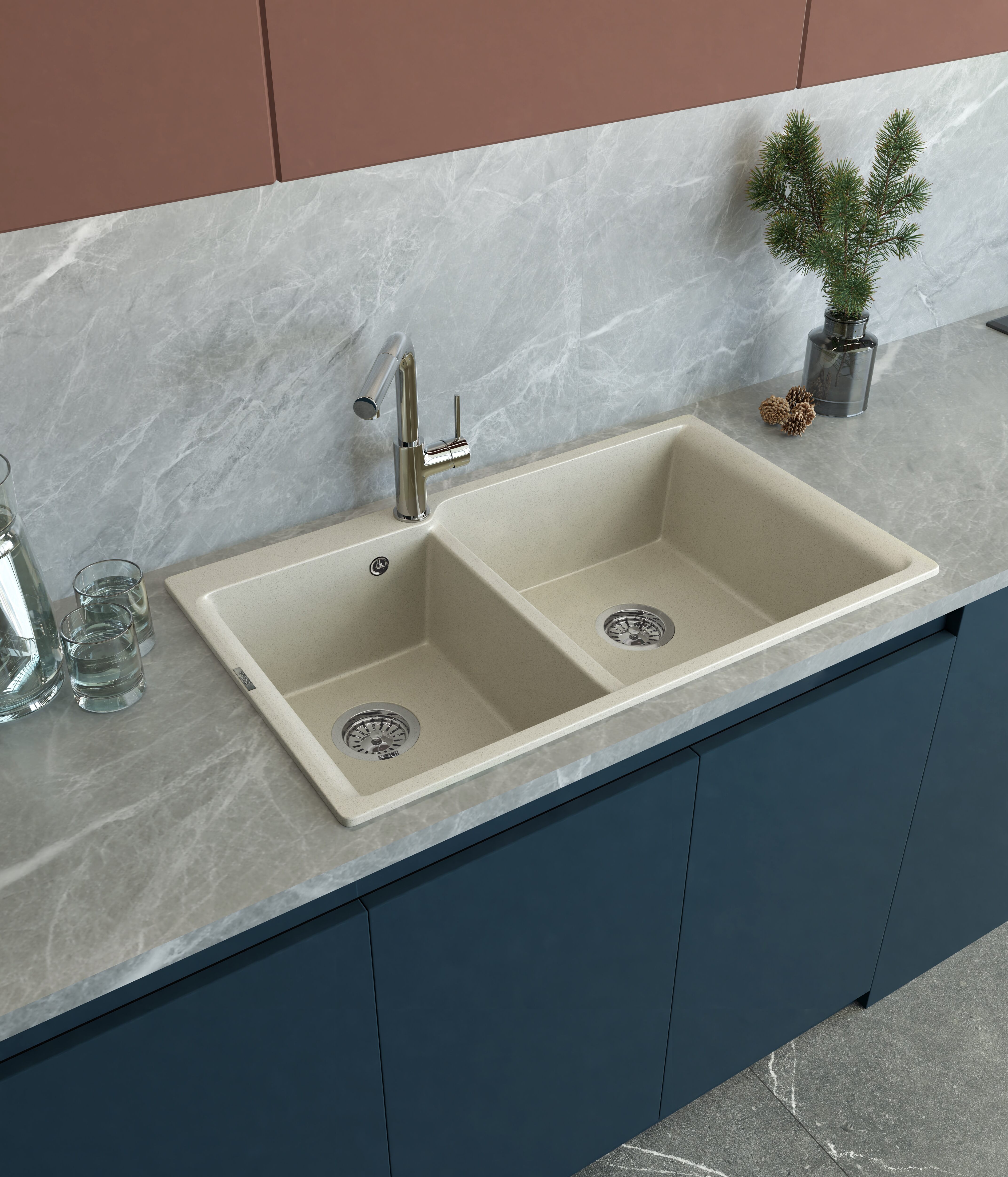 RIVELATO Мойка AXEL 90D  2-чаши 870*520мм beige scuro арт.X-90D beige scuro