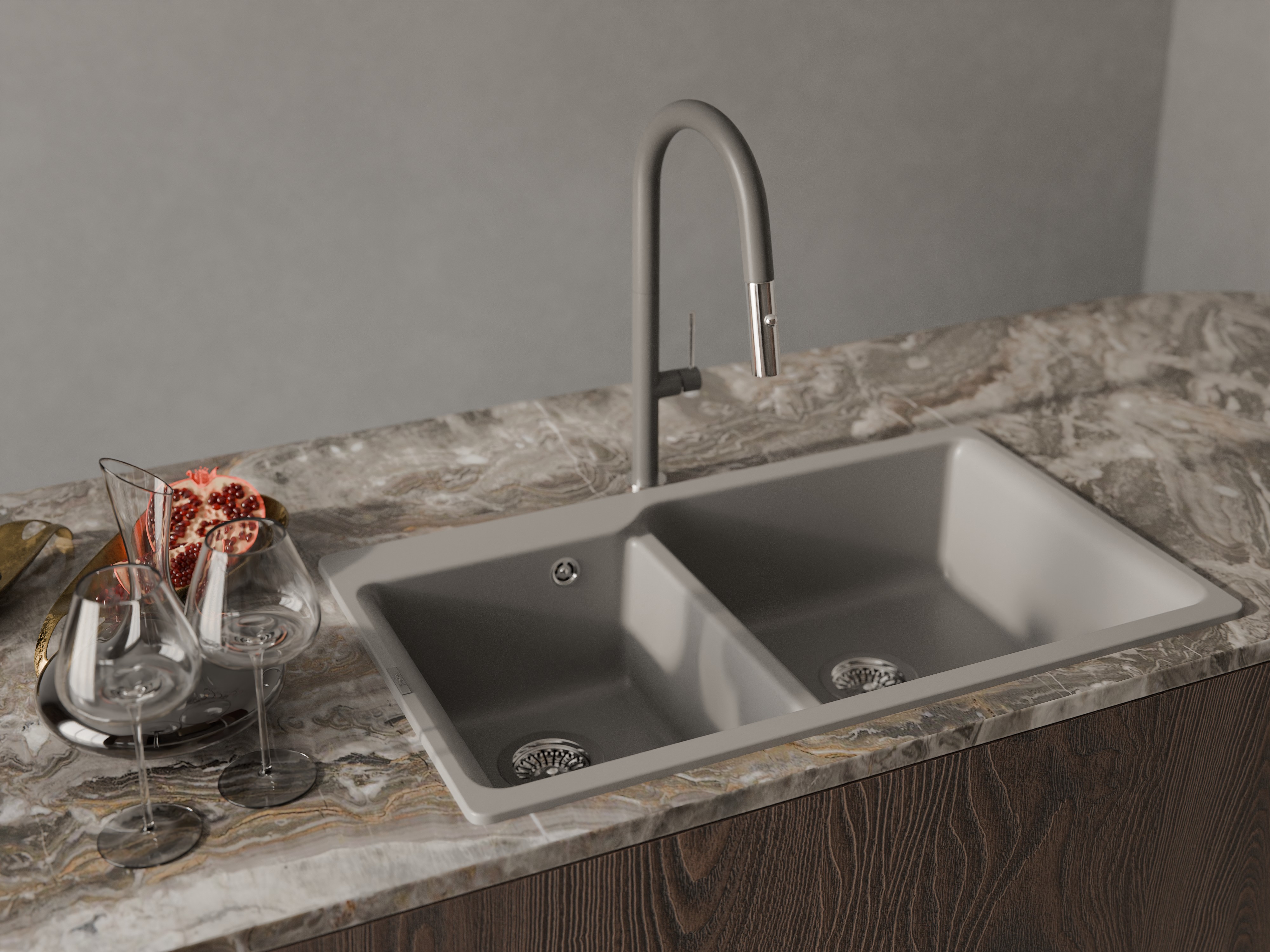 RIVELATO Мойка AXEL 90D  2-чаши 870*520мм grigio metallizzato арт.X-90D grigio metallizzato