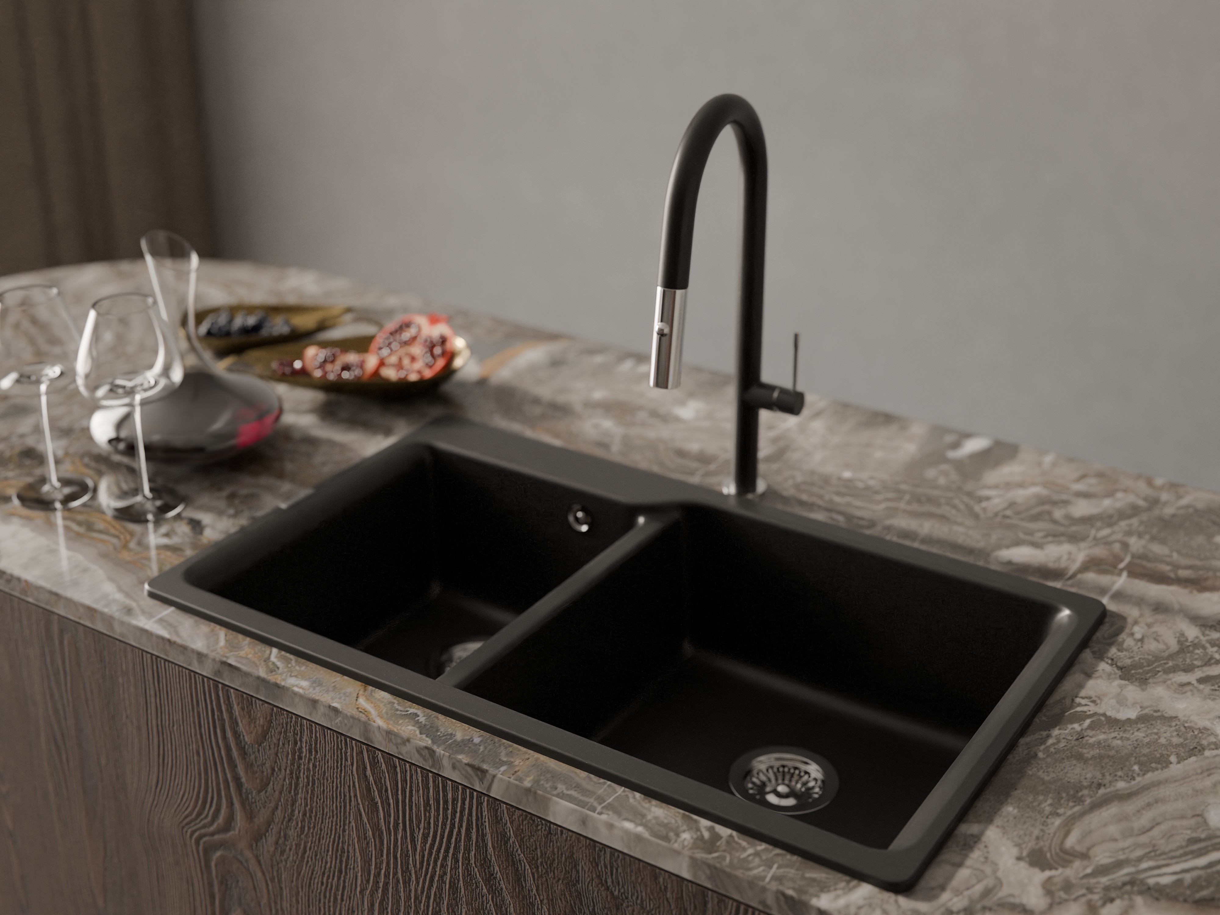 RIVELATO Мойка AXEL 90D  2-чаши 870*520мм nero арт.X-90D nero