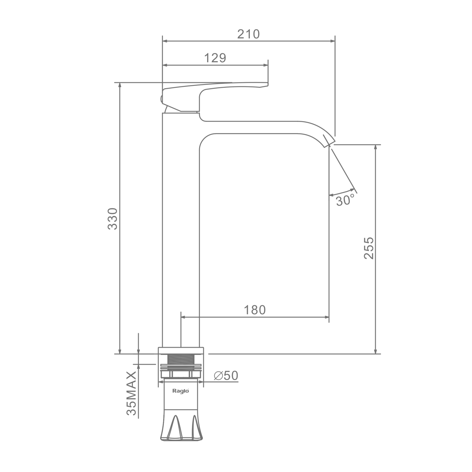R02.15 Смеситель высокий для умывальника RAGLO (хром)