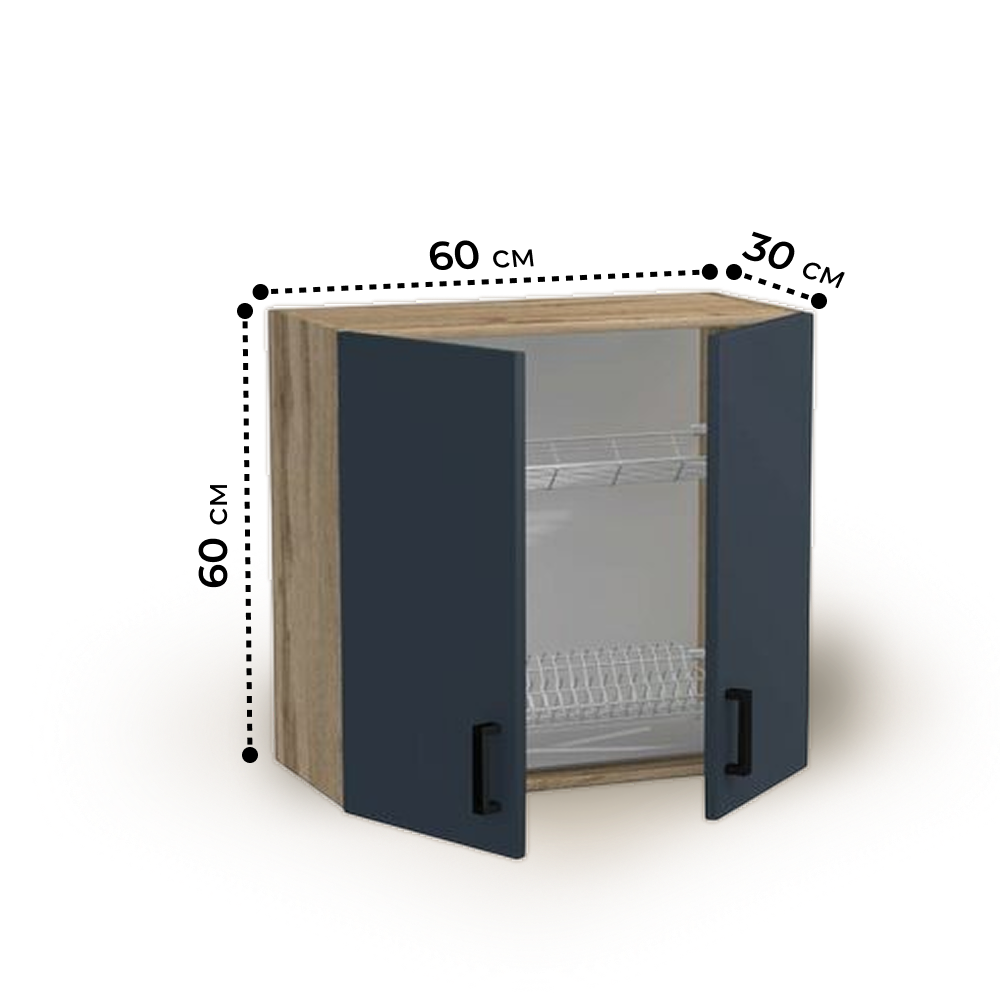 Шкаф для посуды 60 цвет Графит/Дуб вотан (с сушкой) SANTREK HOME (ЛДСП)