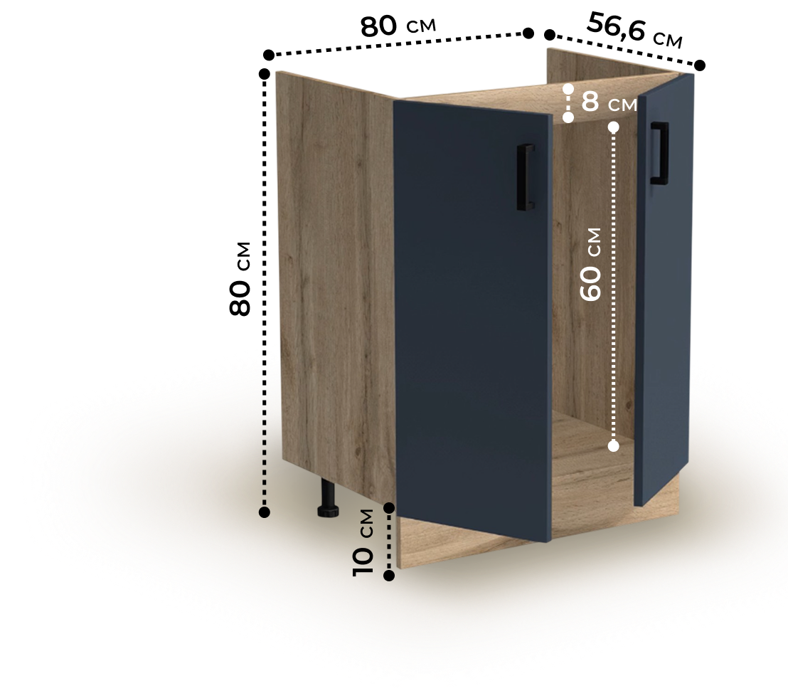 Тумба 80*60 цвет Графит/Дуб вотан (2 дверцы) SANTREK HOME (ЛДСП)