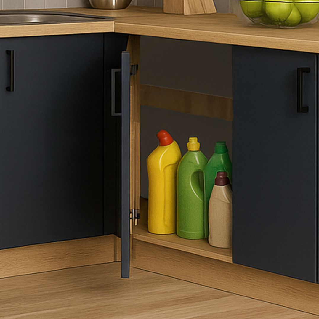 Рабочий стол угловой универсальный 100 цвет Графит/Дуб вотан столешница Дуб вотан SANTREK HOME (ЛДСП)