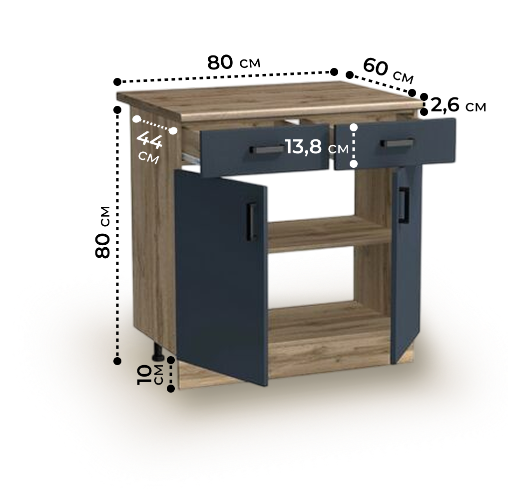 Рабочий стол 80 цвет Графит/Дуб вотан (2 ящика) столешница Дуб вотан SANTREK HOME (ЛДСП)