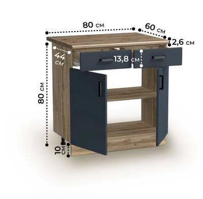 Рабочий стол 80 цвет Графит/Дуб вотан (2 ящика) столешница Дуб вотан SANTREK HOME (ЛДСП)