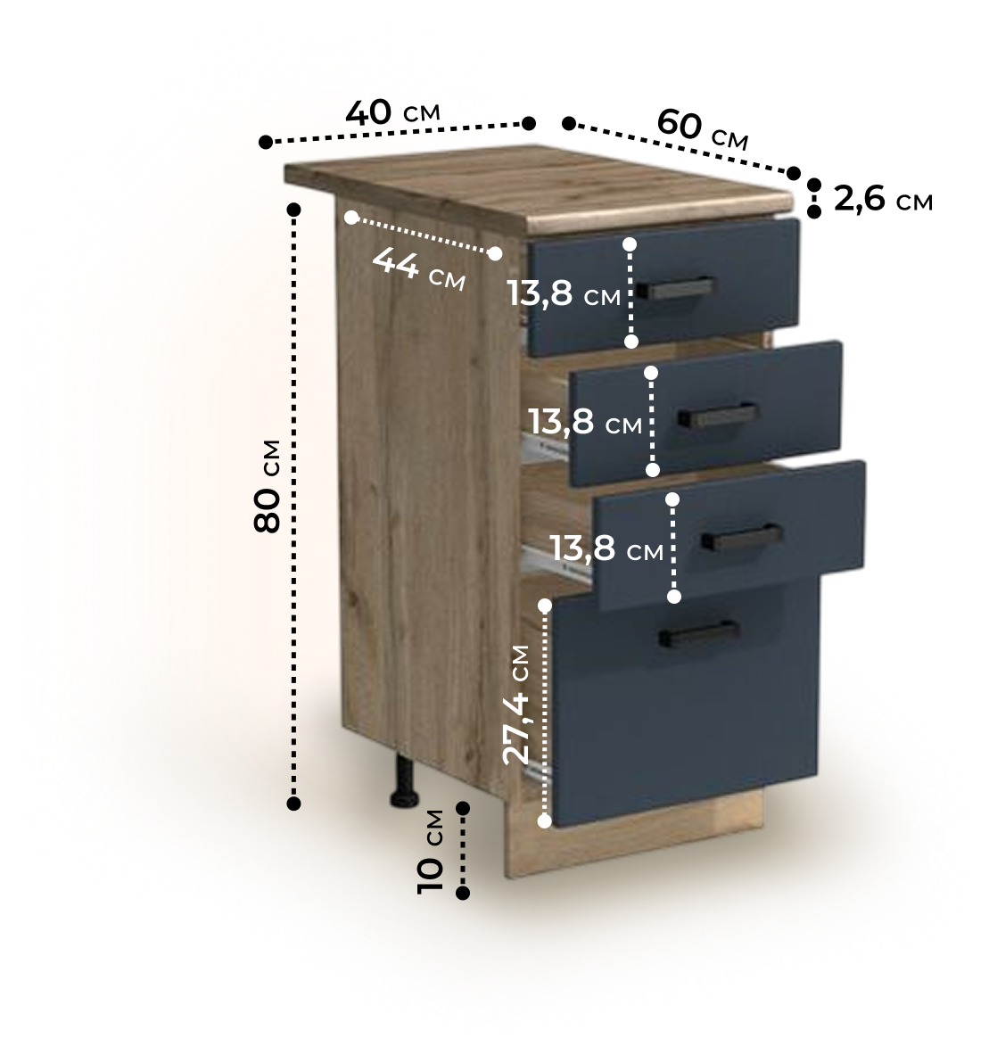 Рабочий стол 40 цвет Графит/Дуб вотан (3+1 ящик) столешница Дуб вотан  SANTREK HOME (ЛДСП)