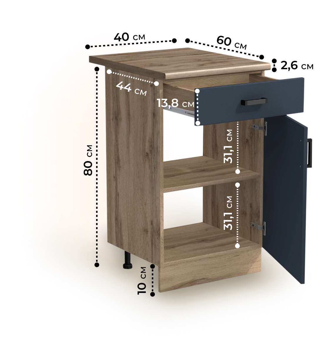 Рабочий стол 40 цвет Графит/Дуб вотан (1 ящик) столешница Дуб вотан SANTREK HOME (ЛДСП)