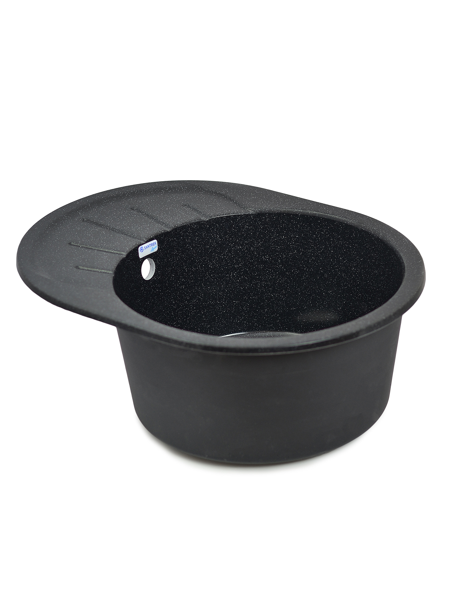 Мойка SANTREK AQUA PRO ROUND SA-R580L чаша + крыло 580*450 мм (черный-308) (+сифон)