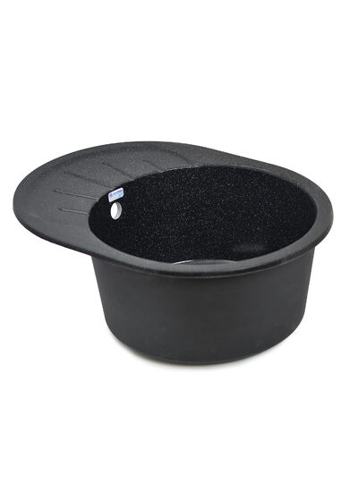 Мойка SANTREK AQUA PRO ROUND SA-R580L чаша + крыло 580*450 мм (черный-308) (+сифон)