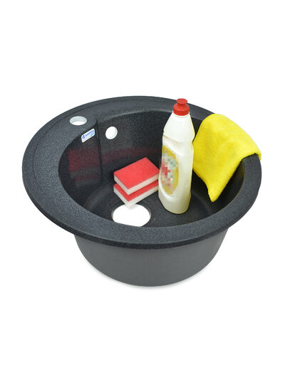 Мойка SANTREK AQUA PRO ROUND SA-R450 D=443 мм, круглая (графит-309) (+сифон)